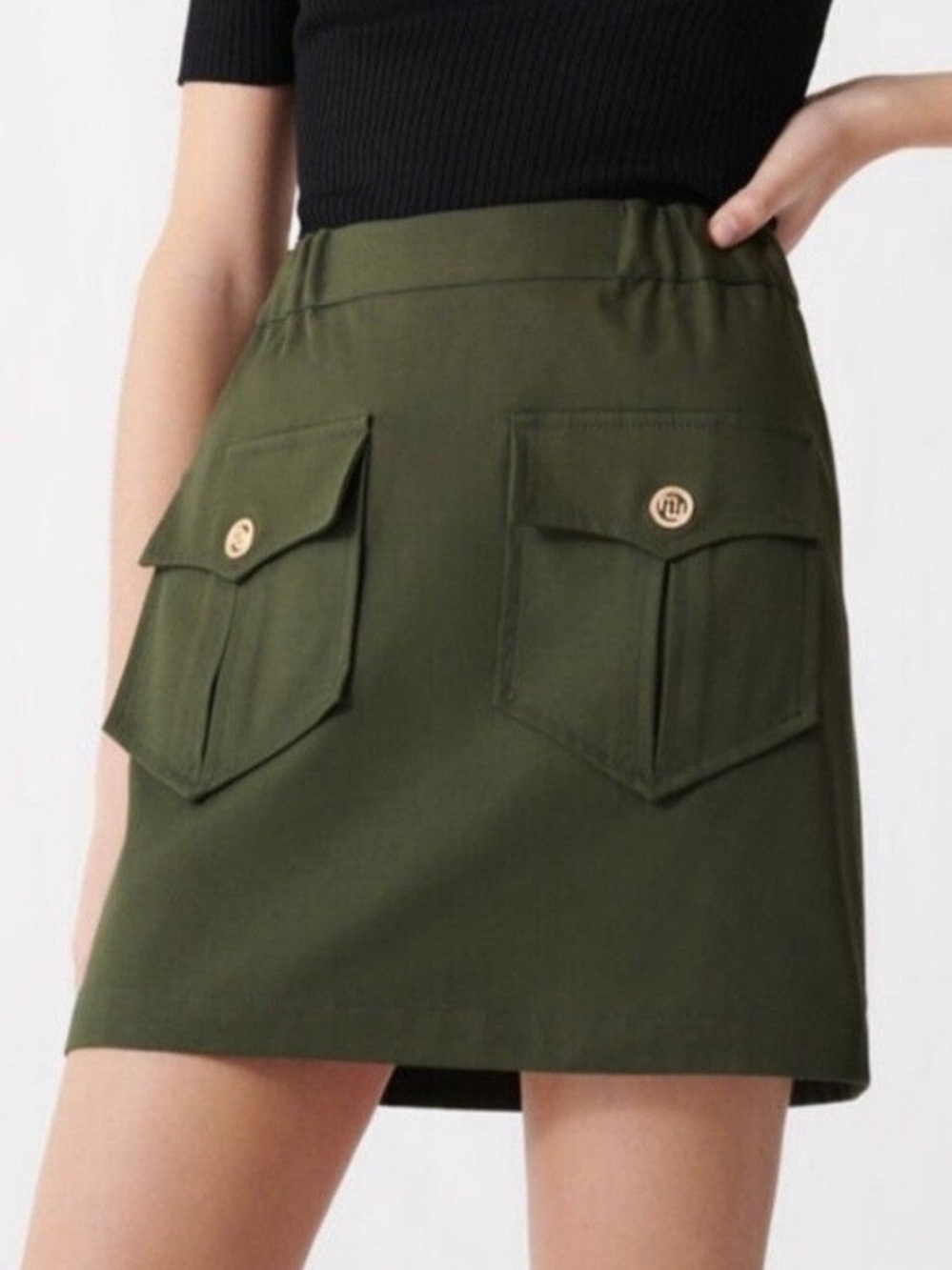 Maje Dark Green Mini Skirt with Front Flap Pockets size 36 ( 4)
